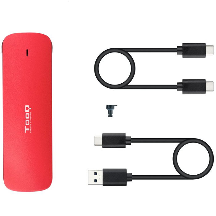 TooQ Caja Externa SSD M.2 NVMe TQE-2201R, USB 3.1 Gen2 10Gbps, Aluminio, Rojo, Sin Tornillos, Compatible con PCIe 2230/2242/2260/2280